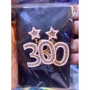 Pink Beaded Rhinestone 30 Star Drop Earrings Gold Tone Statement Jewelry NEW